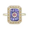 Art Deco Style Pink Tour Maline Ring with Tanzanite and Pearl in Solid Gold VDO Art Deco Style Pink Tour Maline Ring with Tanzanite and Pearl in Solid Gold by Lilly M. JEWELERS VDO
