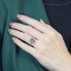 Art Deco Style Pink Tour Maline Ring with Tanzanite and Pearl in Solid Gold on Body Front Distant Art Deco Style Pink Tour Maline Ring with Tanzanite and Pearl in Solid Gold by Lilly M. JEWELERS on Body Distant