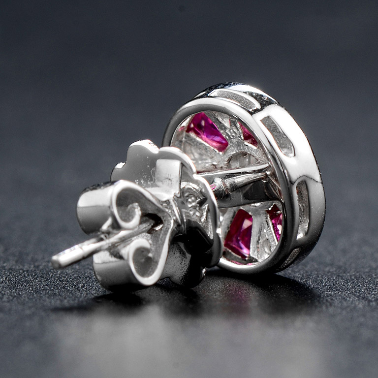 Round Diamond and Ruby Stud Earrings Back round diamond ruby stud earrings 14k gold back