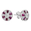 Art Deco Style Natural Ruby and Diamond Stud Earrings 1 Round Diamond Ruby Stud Earrings Art Deco Style in Solid Gold by Lilly M. JEWELERS