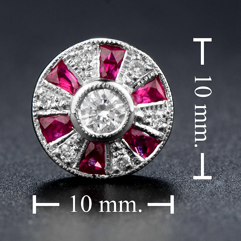 Round Diamond and Ruby Stud Earrings Size round diamond ruby stud earrings 14k gold size