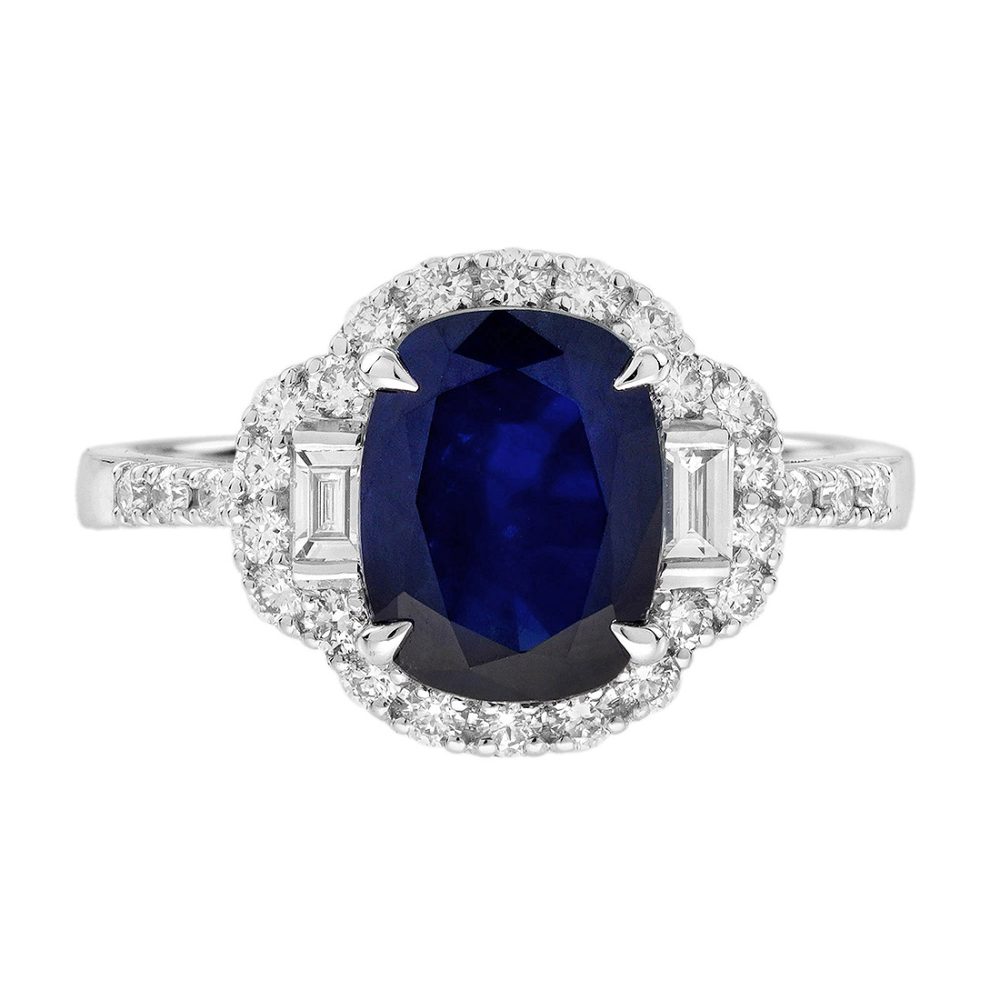 Art Deco Style Sapphire Engagement Ring in Solid Gold by Lilly M. JEWELERS