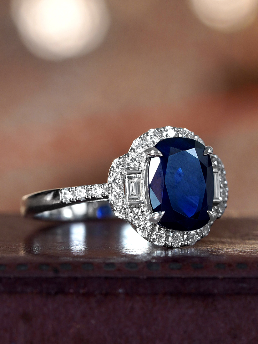 Sapphire and Diamond Engagement Ring Beaty Side