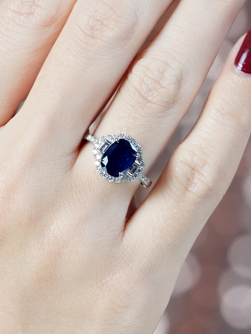 Sapphire and Diamond Engagement Ring on Body Near Front