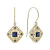 Blue Sapphire Diamond Filigree Drop Earrings in Two Tone Gold 1 Sapphire Drop Earring Filigree in Solid Gold by Lilly M. JEWELERS