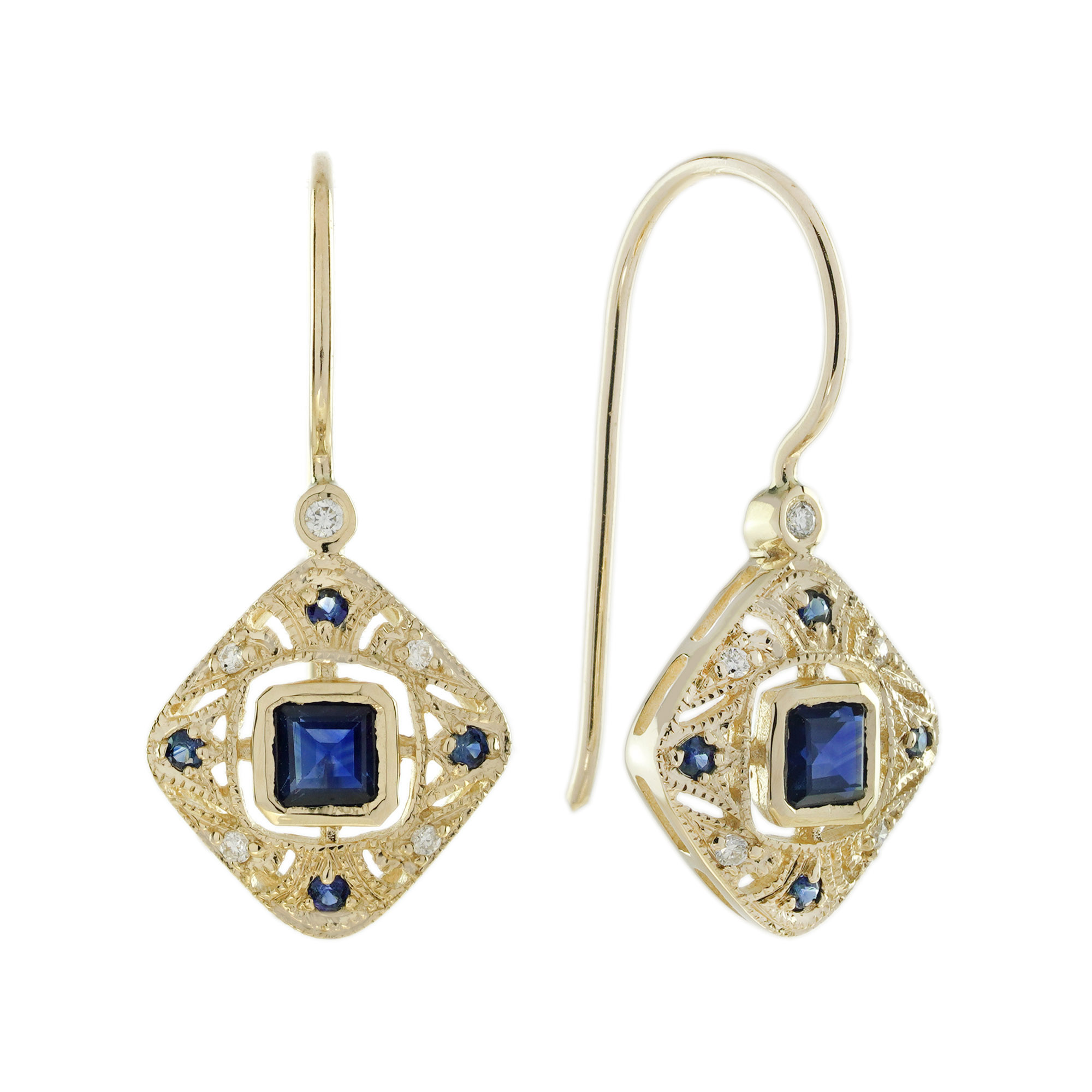 Sapphire Drop Earring Filigree in Solid Gold by Lilly M. JEWELERS