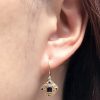 sapphire-drop-earrings-filigree-on-body-distant Sapphire and Diamond Drop Earrings On Body Distant