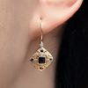 sapphire-drop-earrings-filigree-on-body-near Sapphire and Diamond Drop Earrings On Body Near