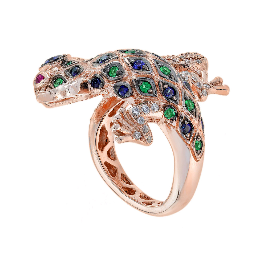 Sapphire Emerald Ruby and Diamond Statement Ring Back sapphire ruby emerald diamond statement ring 14k gold back