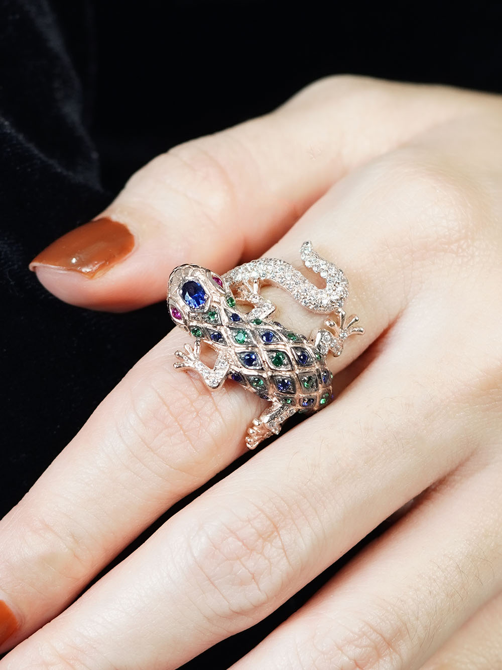 Multi-Gemstone Lizard Statement Ring