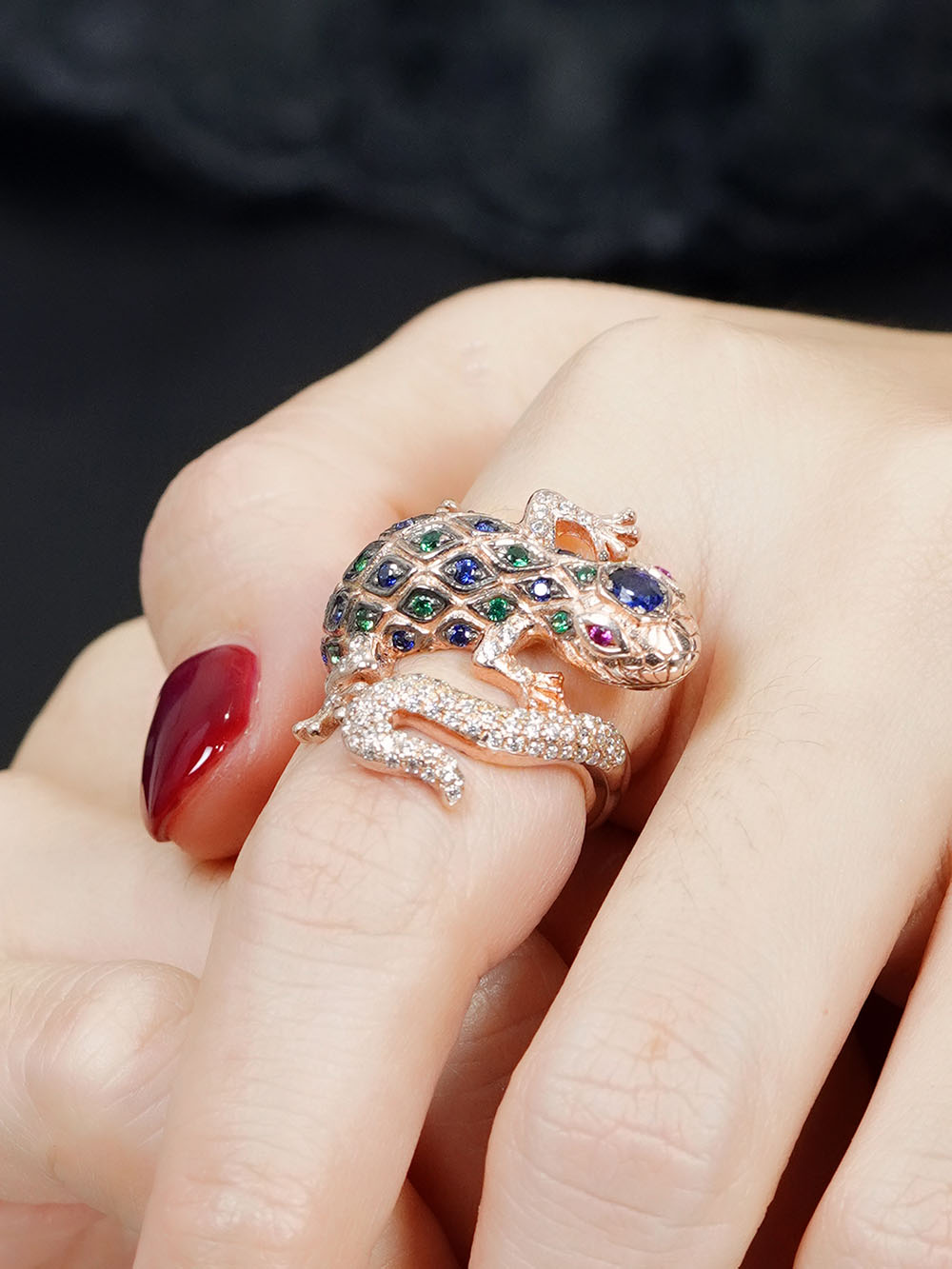 Multi-Gemstone Lizard Statement Ring