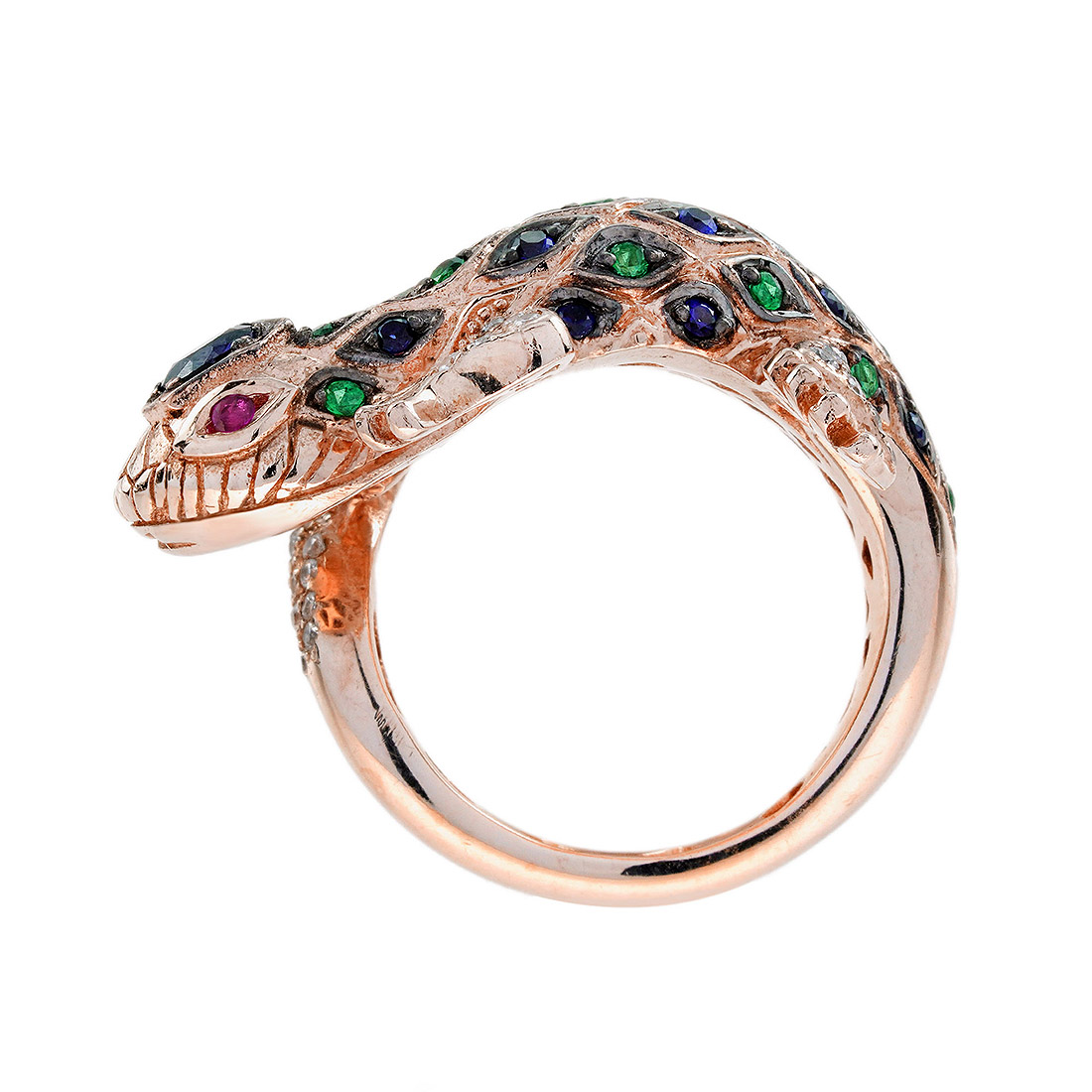 Sapphire Emerald Ruby and Diamond Statement Ring Side Right sapphire ruby emerald diamond statement ring 14k gold side right