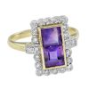 Square Amethyst Halo Ring with Diamond in Solid Gold Angled View Square Amethyst Halo Ring with Diamond in Solid Gold by Lilly M. JEWELERS Angled View