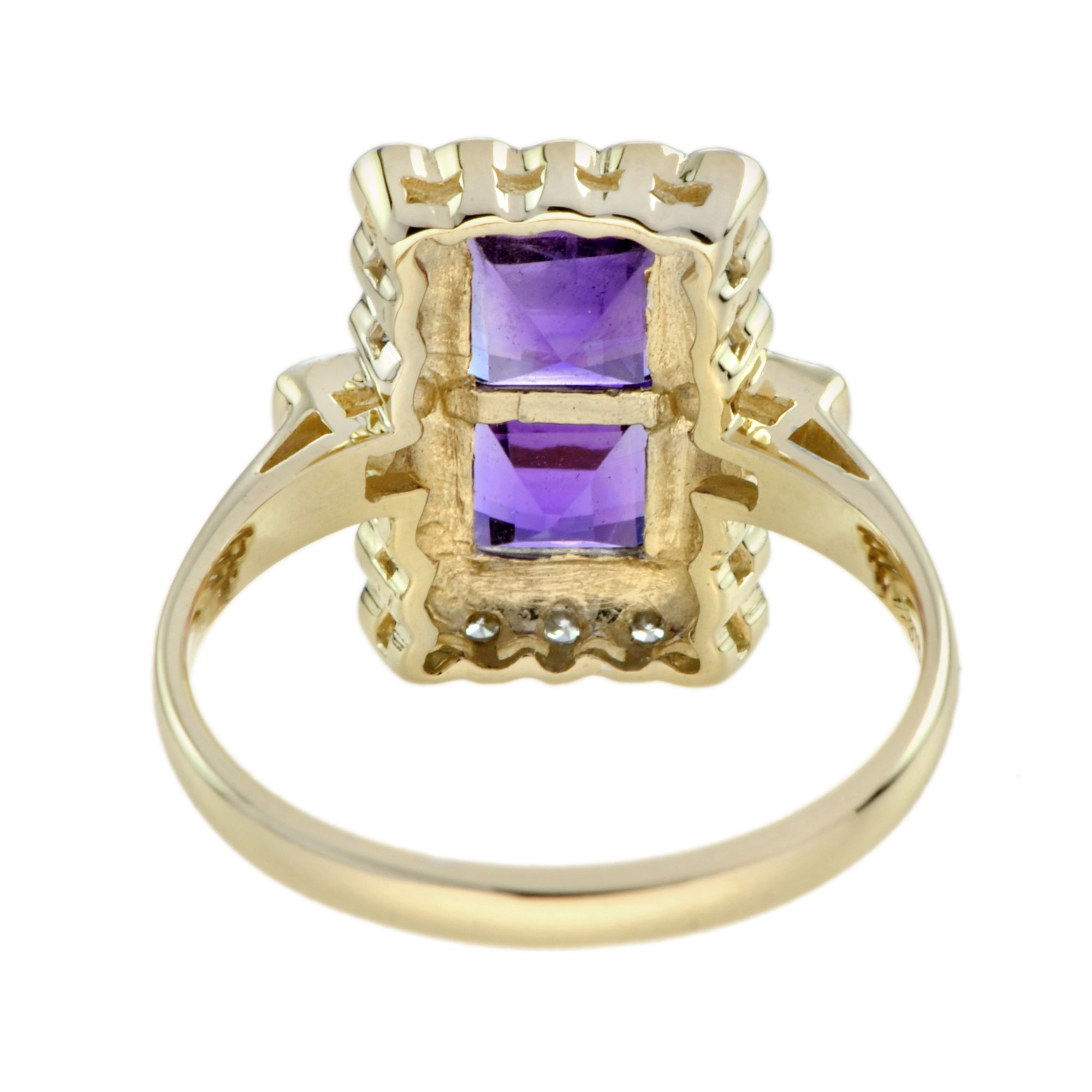 Square Amethyst Halo Ring with Diamond in Solid Gold Back Square Amethyst Halo Ring with Diamond in Solid Gold by Lilly M. JEWELERS Back