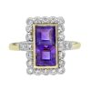 Square Amethyst Halo Ring with Diamond in Solid Gold by Lilly M. JEWELERS