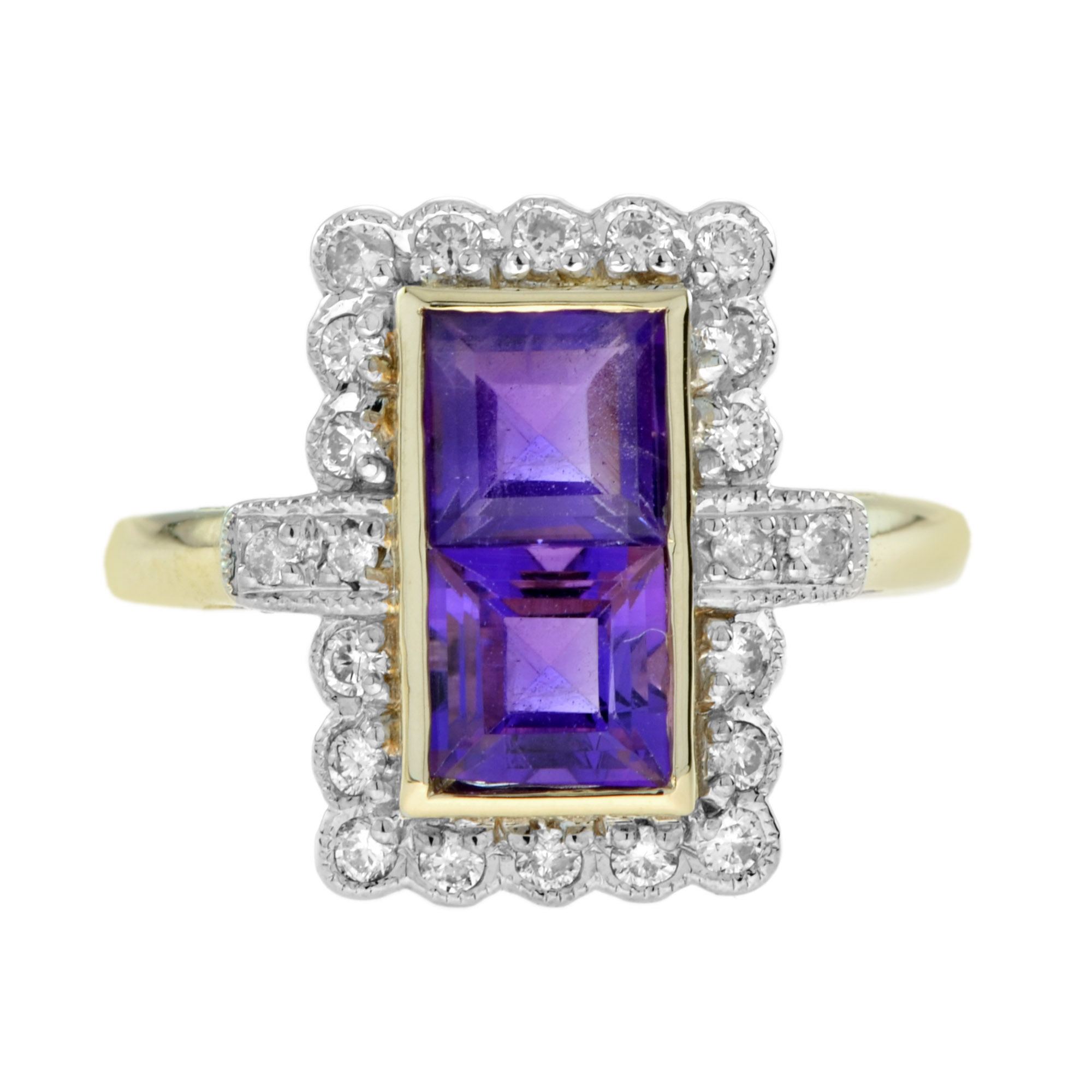 Square Amethyst Halo Ring with Diamond in Solid Gold Front Square Amethyst Halo Ring with Diamond in Solid Gold by Lilly M. JEWELERS