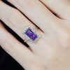 Square Amethyst Halo Ring with Diamond in Solid Gold on Body Front Near Square Amethyst Halo Ring with Diamond in Solid Gold by Lilly M. JEWELERS on Body Front Near
