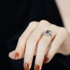 Square Amethyst Halo Ring with Diamond in Solid Gold on Body Side Distant Square Amethyst Halo Ring with Diamond in Solid Gold by Lilly M. JEWELERS on Body Side Distant