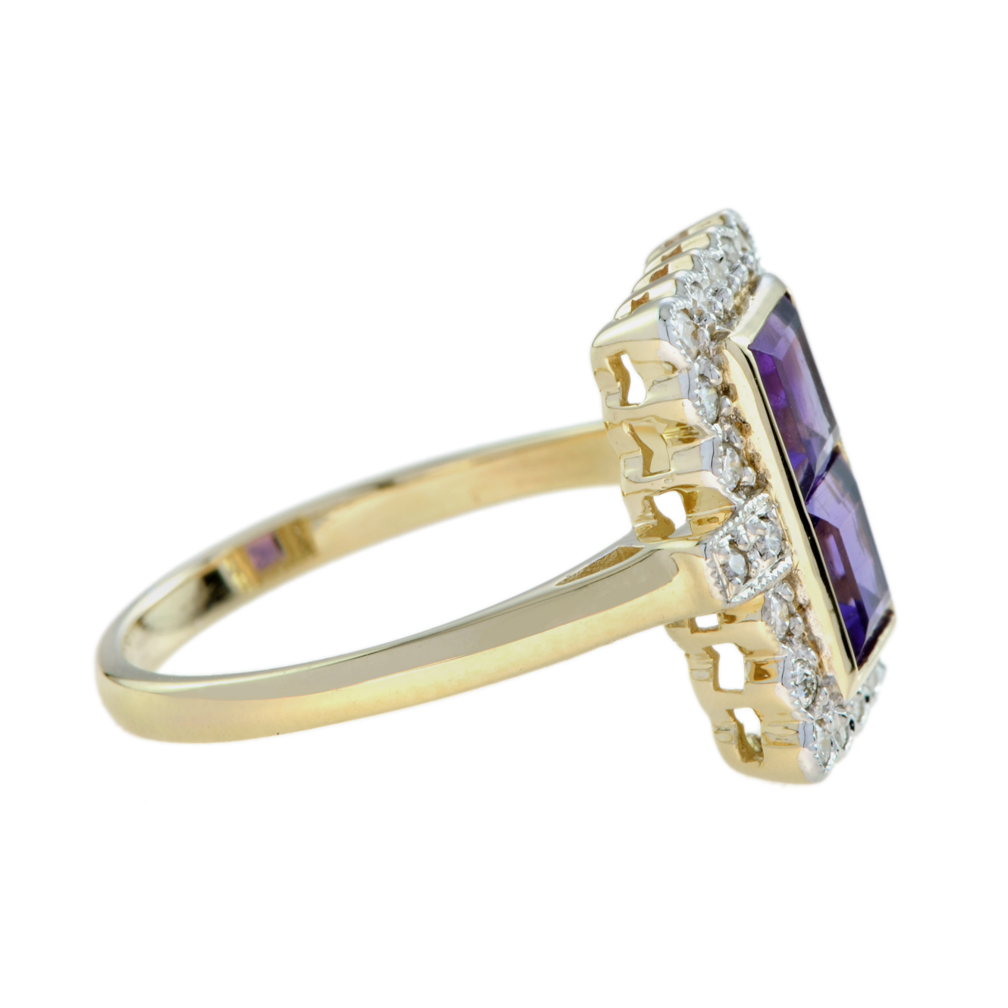 Square Amethyst Halo Ring with Diamond in Solid Gold Side Square Amethyst Halo Ring with Diamond in Solid Gold by Lilly M. JEWELERS Side
