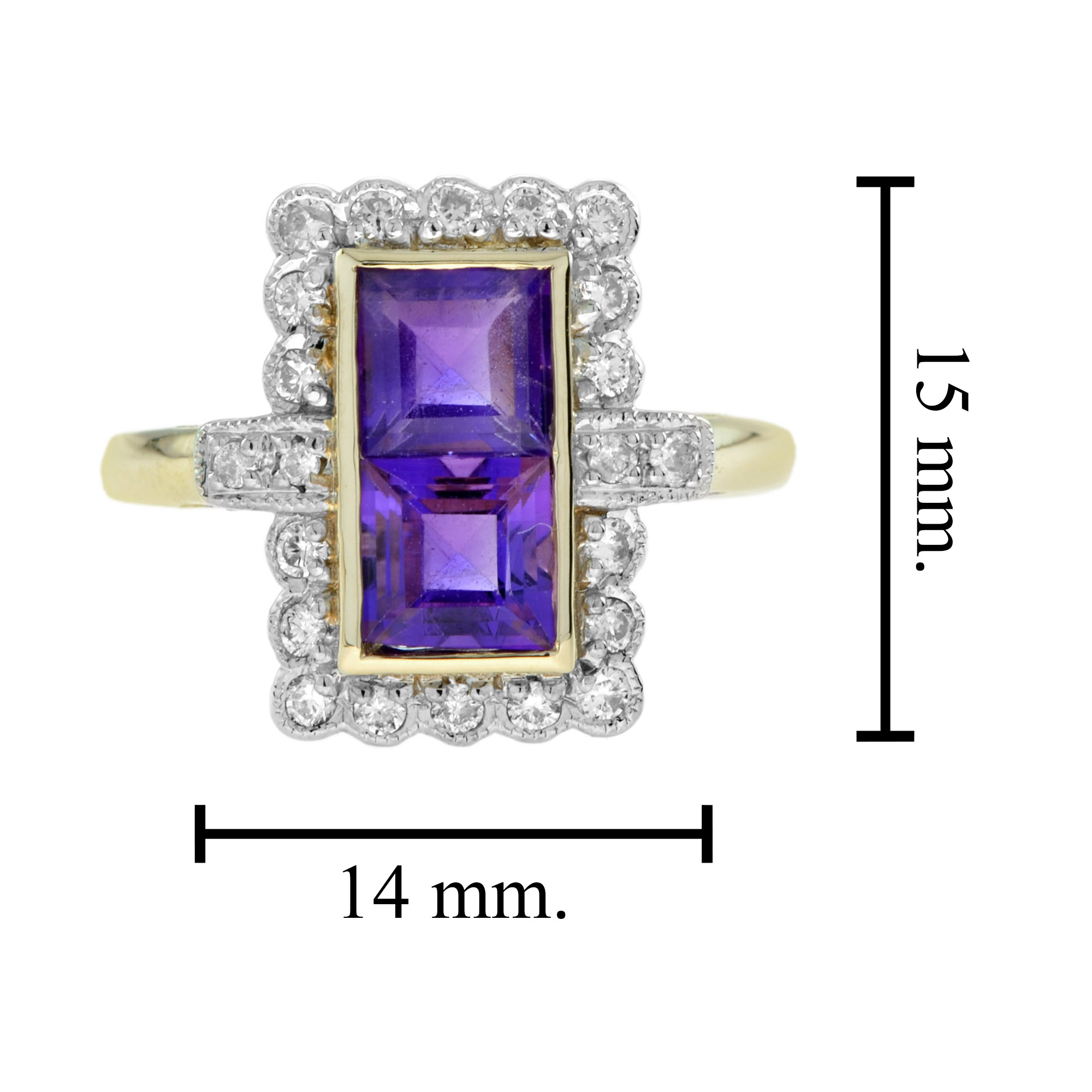 Square Amethyst Halo Ring with Diamond in Solid Gold Size Square Amethyst Halo Ring with Diamond in Solid Gold by Lilly M. JEWELERS Size