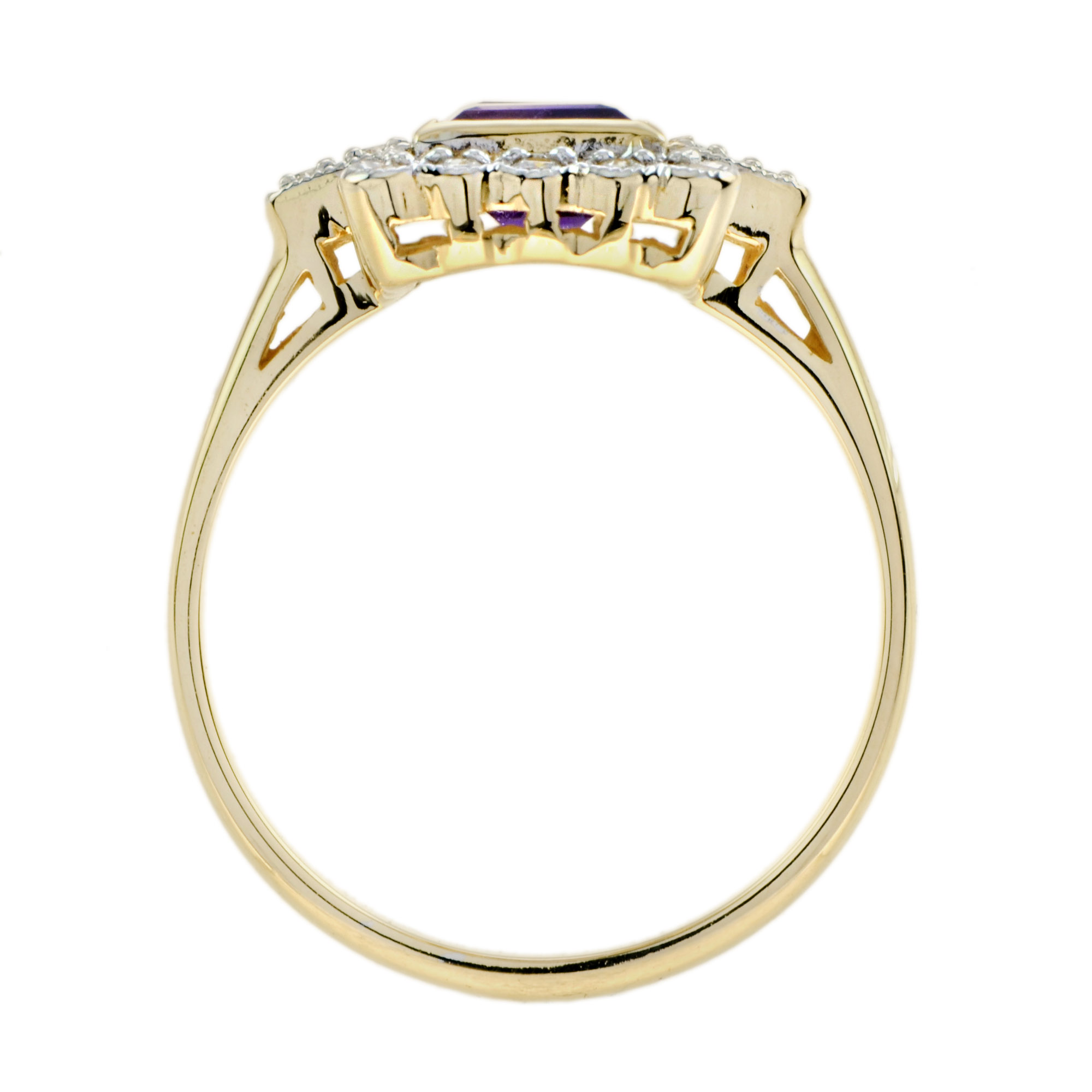 Square Amethyst Halo Ring with Diamond in Solid Gold Under Gallery Square Amethyst Halo Ring with Diamond in Solid Gold by Lilly M. JEWELERS Under Gallery