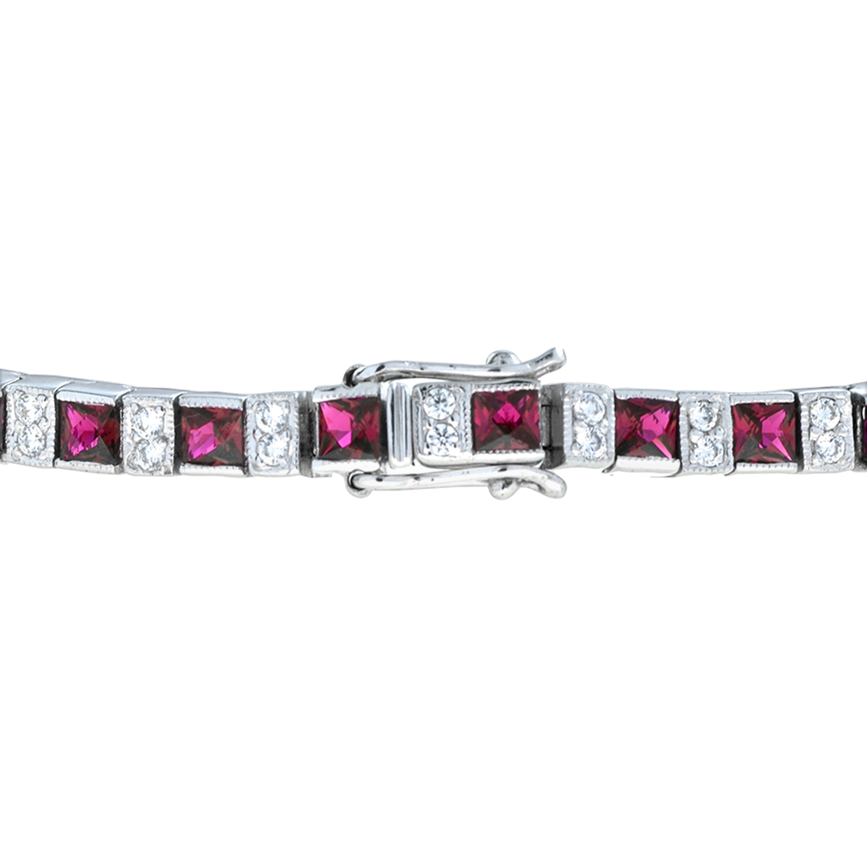 Square Ruby Diamond Bracelet Back square ruby and diamond bracelet 14k gold back