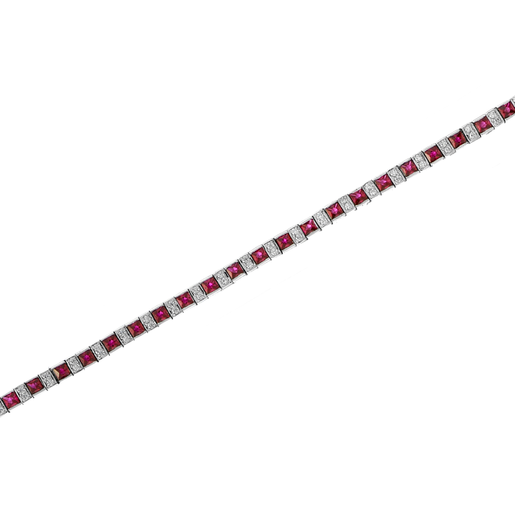 Square Ruby Diamond Bracelet Open square ruby and diamond bracelet 14k gold open