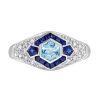 Aquamarine Engagement Ring with Sapphire and Diamond, Solid Gold by Lilly M. JEWELERS