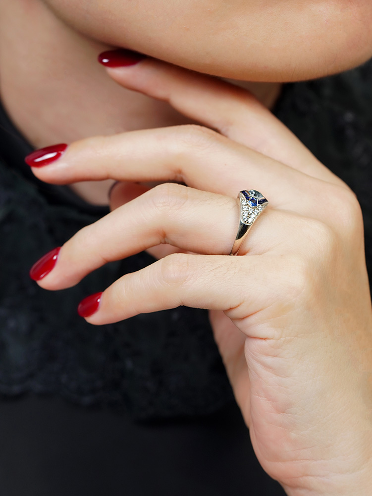 Aquamarine and Blue Sapphire Engagement Ring on Body Side Near