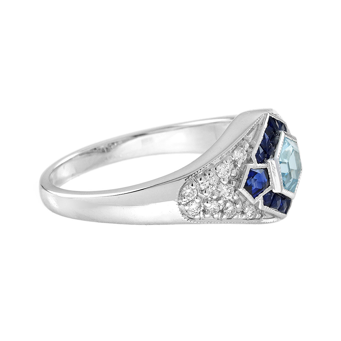 Aquamarine and Blue Sapphire Engagement Ring Side
