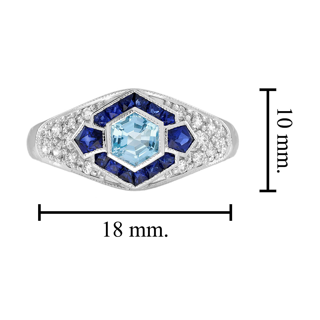 Aquamarine and Blue Sapphire Engagement Ring Size