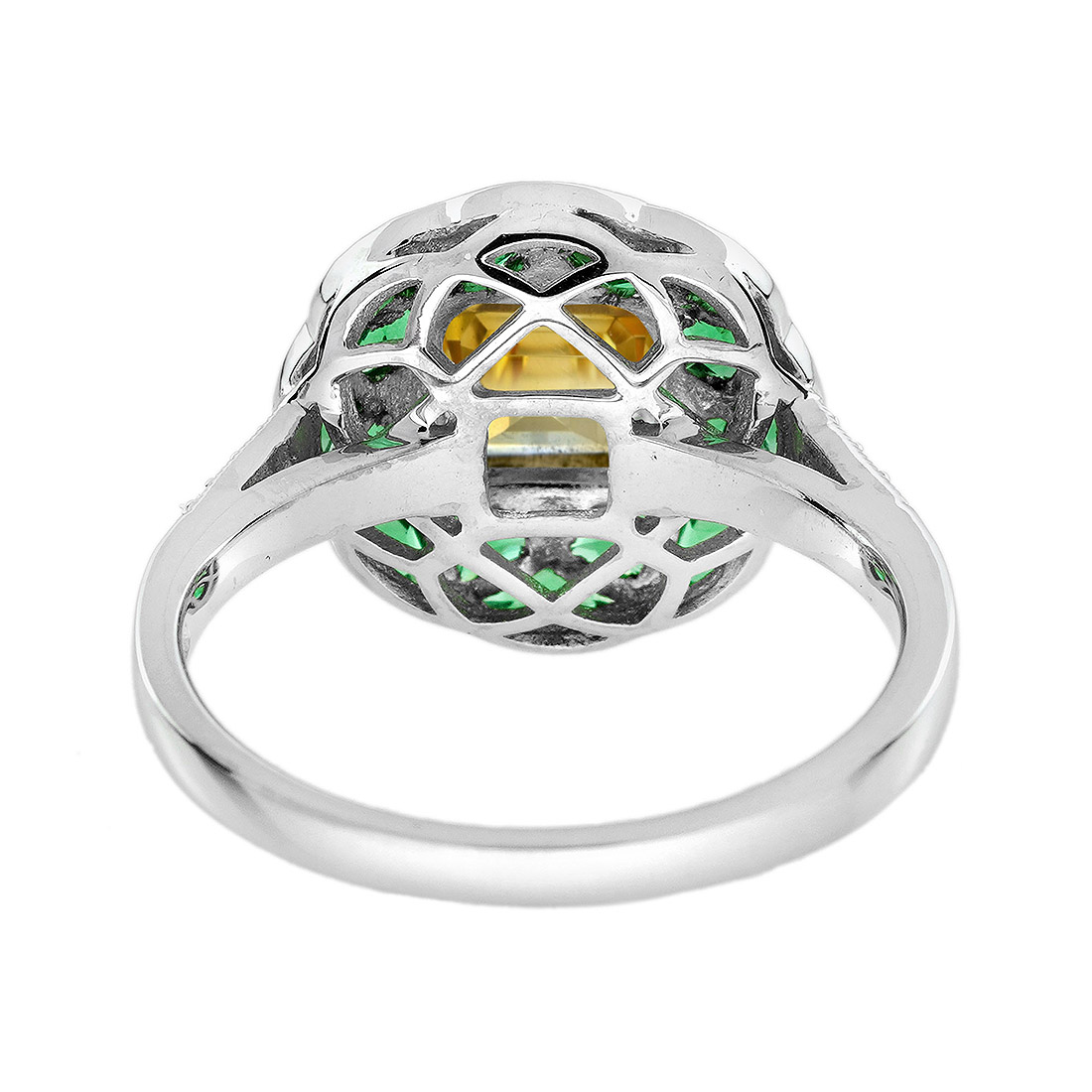 asscher-citrine-emerald-diamond-ring-art-deco-style-14k-gold-back Citrine Emerald Art Deco Style Ring Back