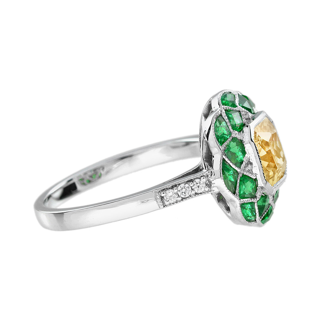 asscher-citrine-emerald-diamond-ring-art-deco-style-14k-gold-side Citrine Emerald Art Deco Style Ring Side
