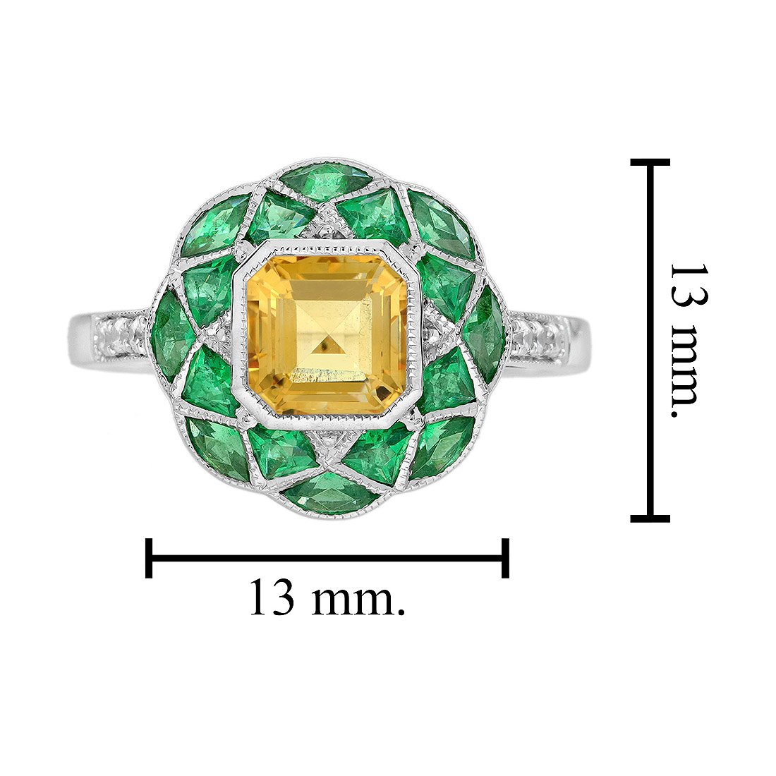 asscher-citrine-emerald-diamond-ring-art-deco-style-14k-gold-size Citrine Emerald Diamond Art Deco Style Halo Ring