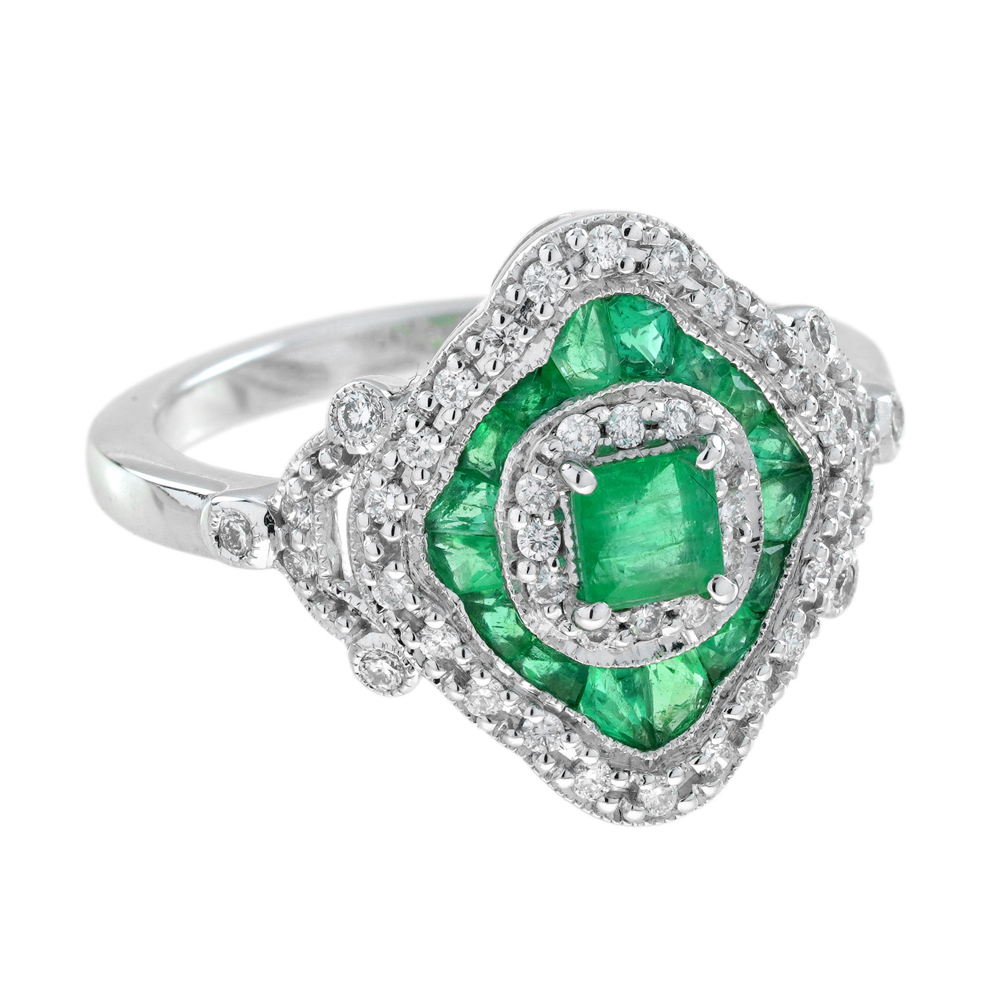 Emerald Cut Emerald Art Deco Style Ring Angled View