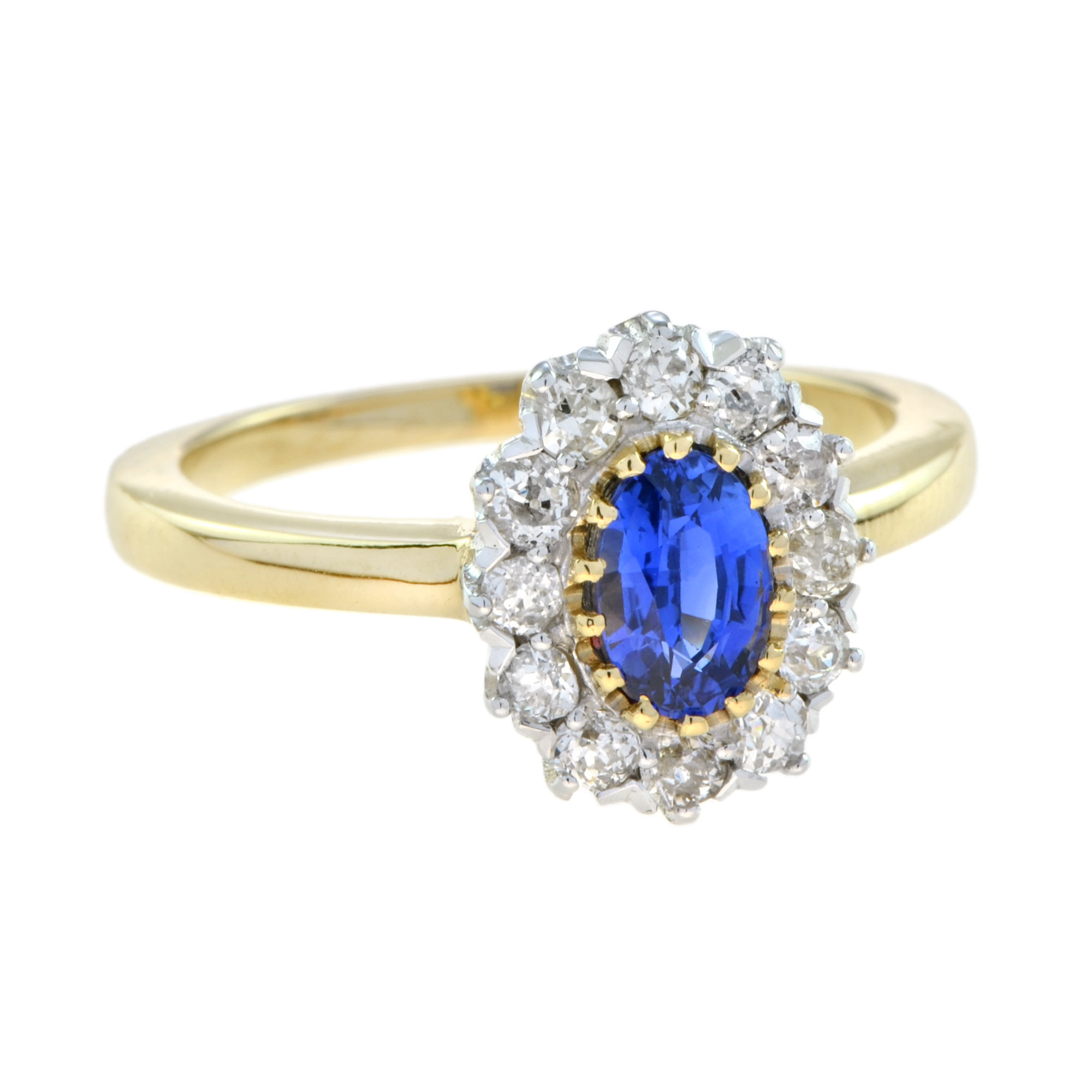 ceylon-sapphire-diamond-halo-engagement-ring-18k-yellow-gold-angled-view Ceylon Sapphire Diamond Halo Engagement Ring Angled View