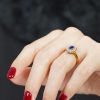 ceylon-sapphire-diamond-halo-engagement-ring-18k-yellow-gold-on-body-side-near Ceylon Sapphire Diamond Halo Engagement Ring on Body Side Near