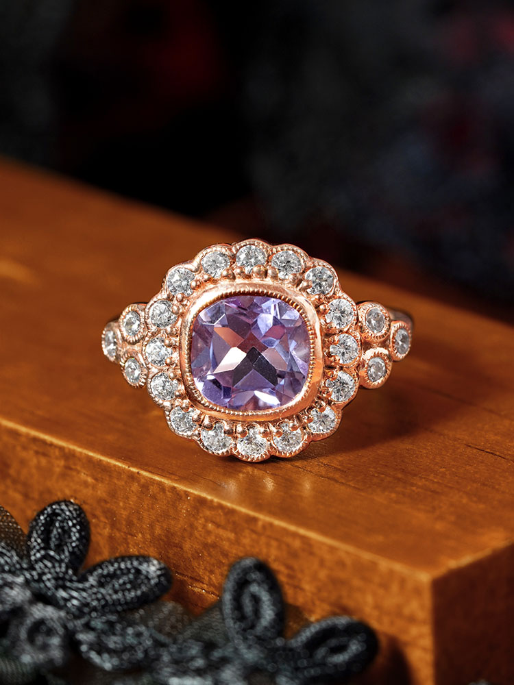Cushion Pink Amethyst Art Deco Style Ring Beauty