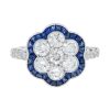 Diamond Cluster Ring with Blue Sapphire, Art Deco Style, Solid Gold by Lilly M. JEWELERS
