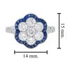diamond-cluster-blue-sapphire-ring-art-deco-18k-white-gold-size Diamond Cluster and Blue Sapphire Art Deco Style Ring