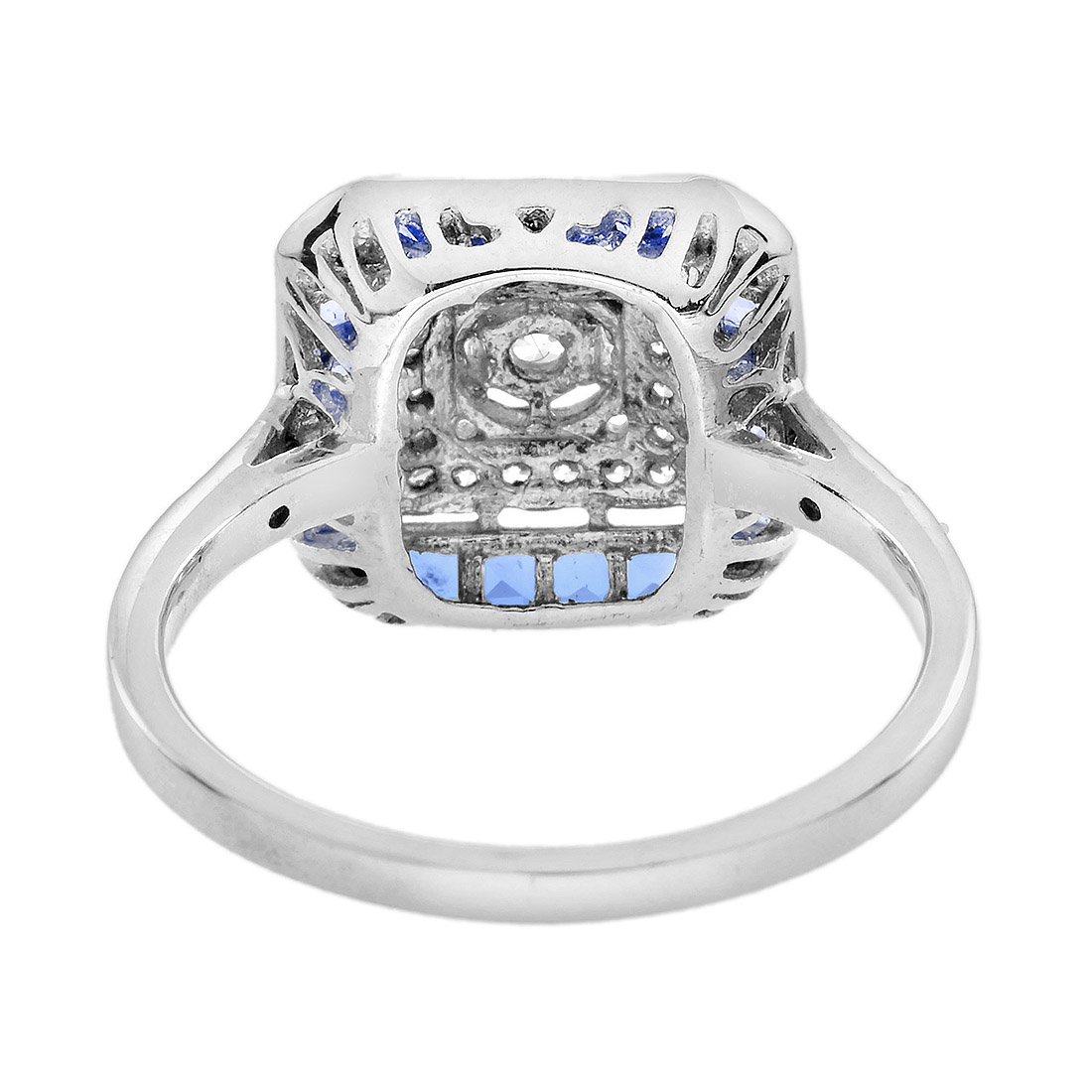 diamond-sapphire-halo-ring-art-deco-style-14k-white-gold-back Diamond and Sapphire Art Deco Style Halo Ring Back