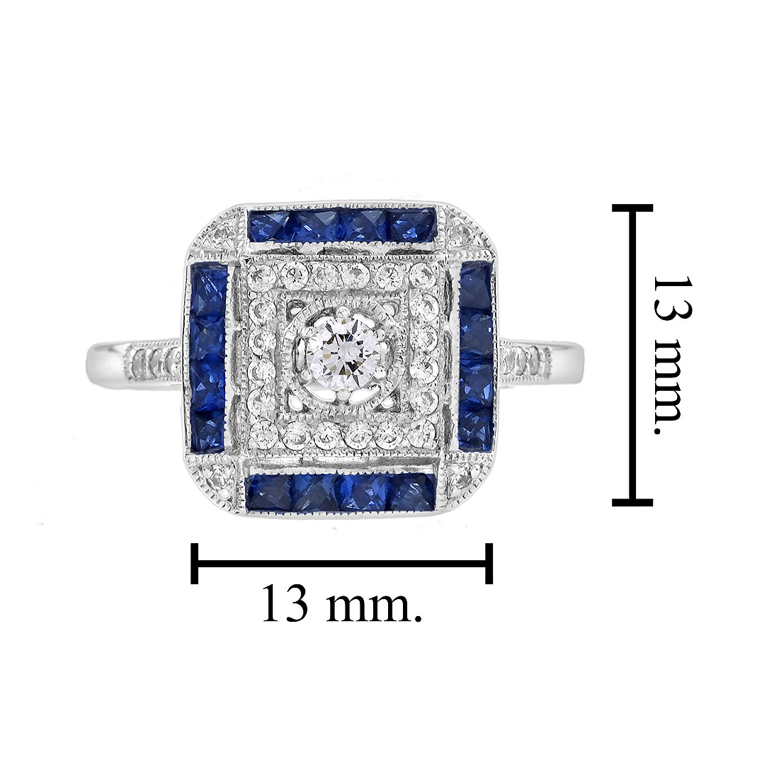 diamond-sapphire-halo-ring-art-deco-style-14k-white-gold-size Diamond and Sapphire Art Deco Style Halo Ring Size