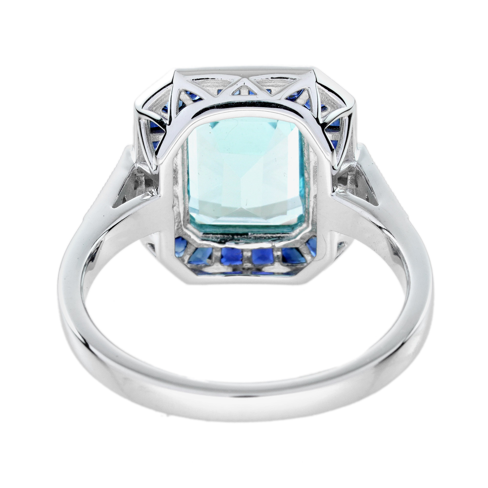 Emerald Cut Blue Topaz Art Deco Style Ring Back