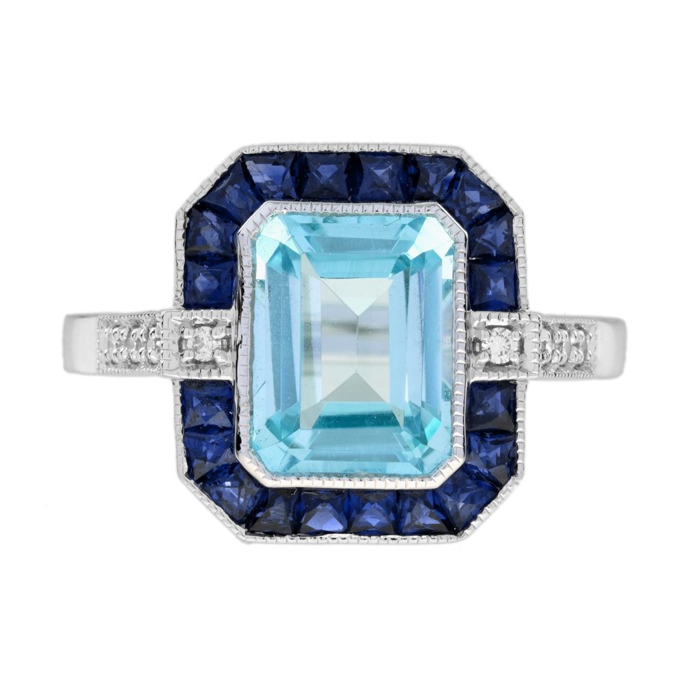 Emerald Cut Blue Topaz Ring, Art Deco Style, Solid Gold by Lilly M. JEWELERS