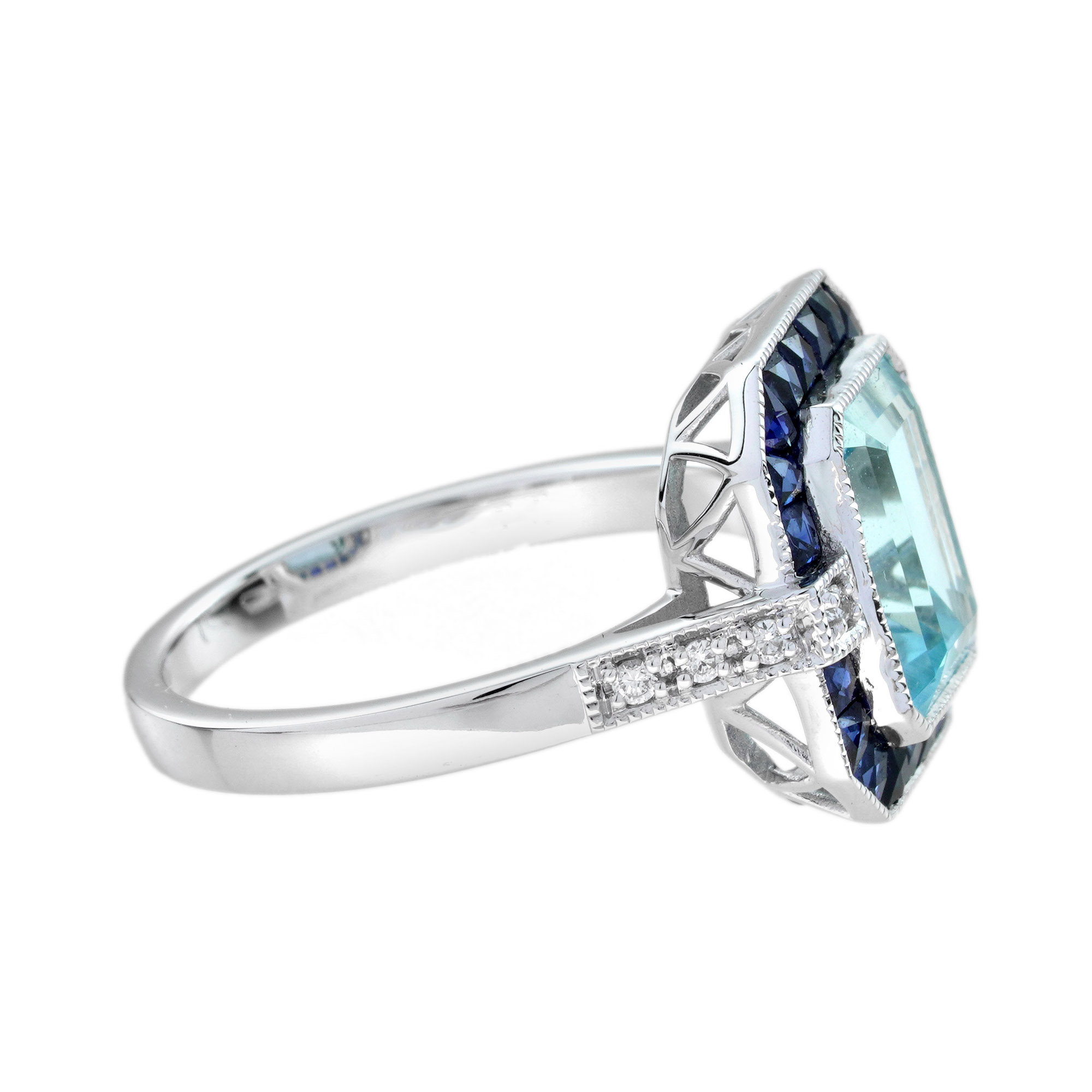 Emerald Cut Blue Topaz Art Deco Style Ring Side