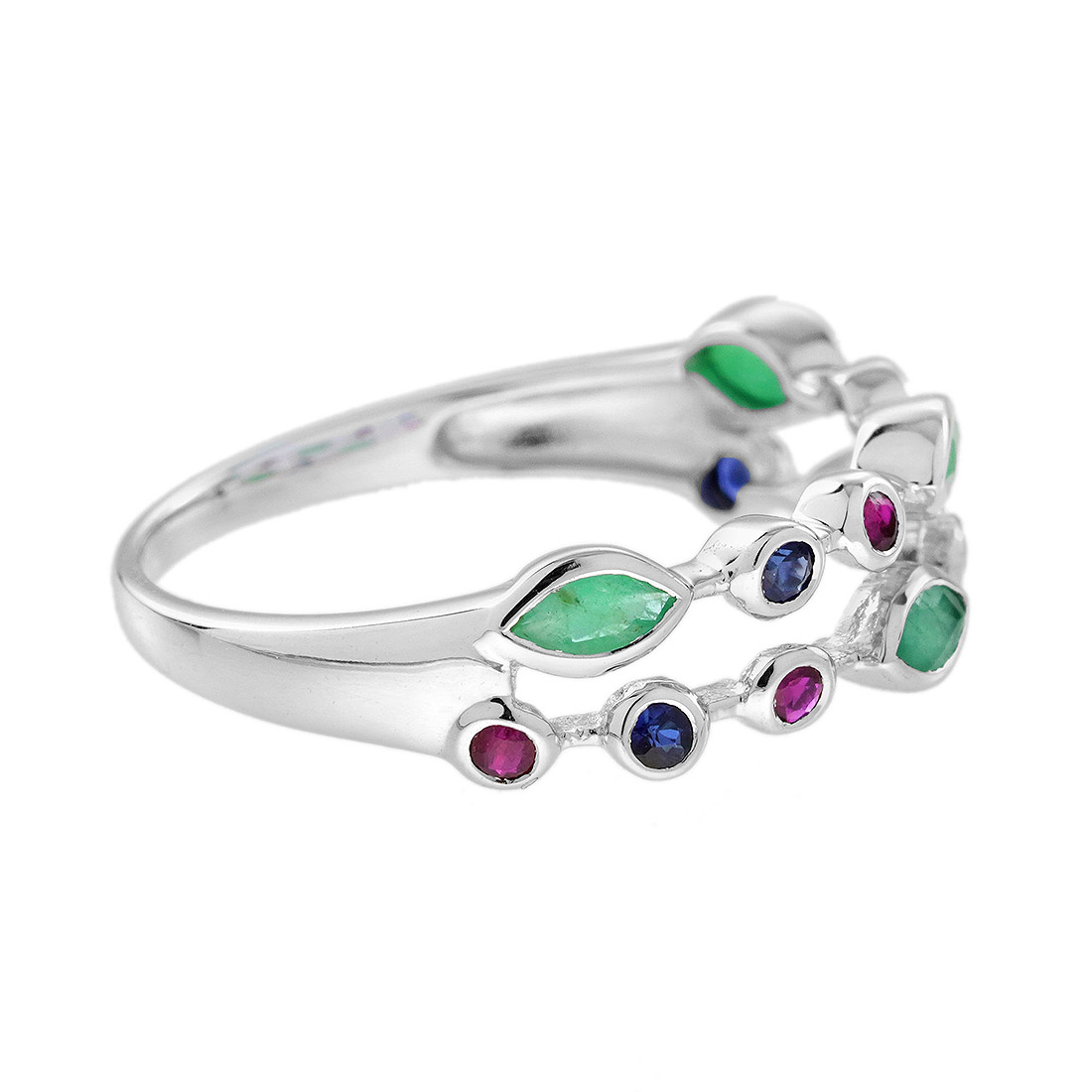 emerald-ruby-sapphire-multi-gemstone-ring-vintage-style-14k-white-gold-side Emerald Ruby Sapphire Vintage Style Ring Side