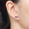 french-cut-ruby-diamond-stud-earrings-art-deco-style-14k-gold-on-body-distant French Cut Ruby Art Deco Style Earrings on Body Distant