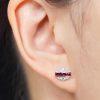 french-cut-ruby-diamond-stud-earrings-art-deco-style-14k-gold-on-body-near French Cut Ruby Art Deco Style Earrings on Body Near