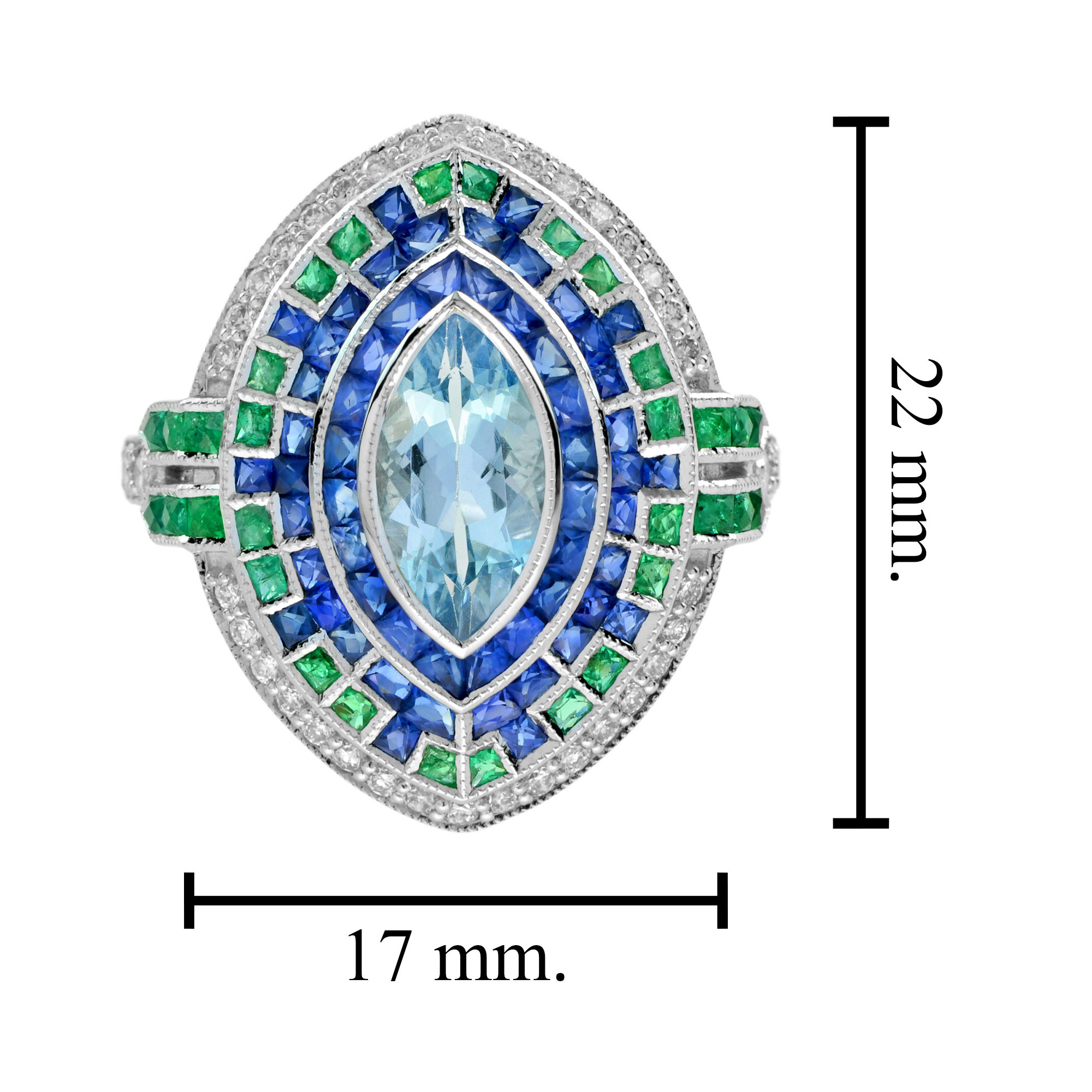 marquise-aquamarine-sapphire-emerald-diamond-ring-art-deco-style-18k-gold-size Marquise Aquamarine Sapphire Emerald and Diamond Art Deco Style Ring