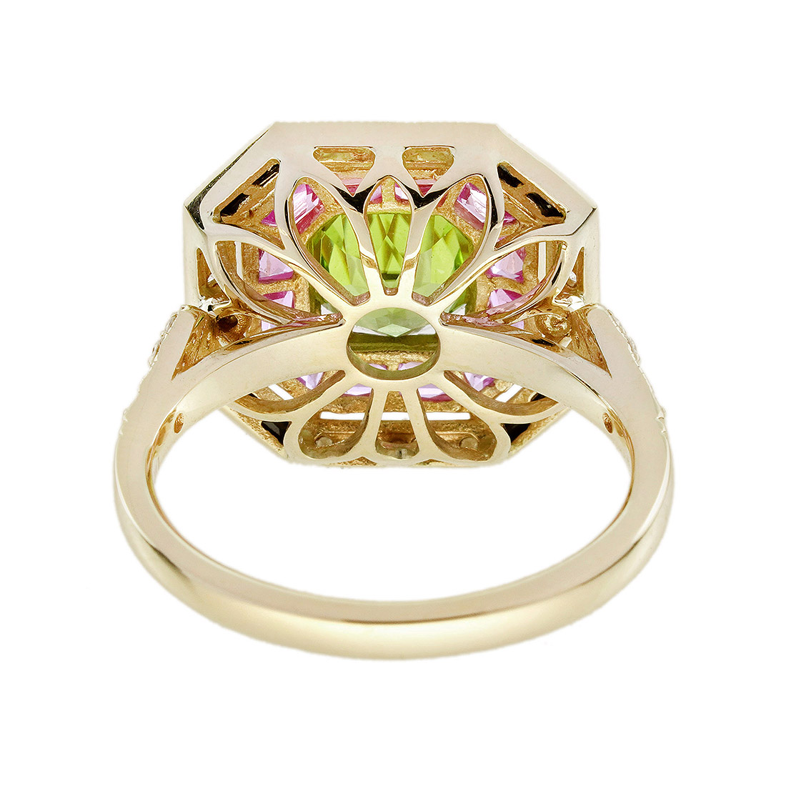 Peridot Pink Sapphire Art Deco Style Ring Back